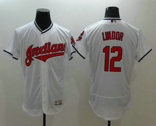 Men's Cleveland Indians #12 Francisco Lindor White Home 2016 Flexbase Baseball Jersey
