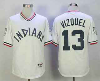 Men's Cleveland Indians #13 Omar Vizquel Retired White Pullover Stitched MLB Cooperstown Collection Jersey