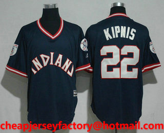 Men's Cleveland Indians #22 Jason Kipnis Pullover 1976 Turn Back the Clock Navy Blue Bound Cool Base Baseball Jersey