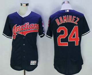 Men's Cleveland Indians #24 Manny Ramirez Retired Navy Blue 2016 Flexbase Baseball Jersey