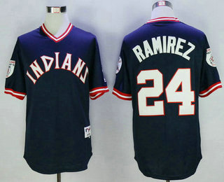 Men's Cleveland Indians #24 Manny Ramirez Retired Navy Blue Pullover 1976 Turn Back the Clock Jersey