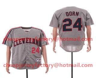 Men's Cleveland Indians #24 Roger Dorn Gray Turn Back Stitched Baseball Jersey