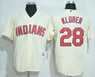 Men's Cleveland Indians #28 Corey Kluber Cream Stitched MLB Cool Base Jersey