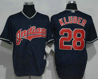 Men's Cleveland Indians #28 Corey Kluber Navy Blue Cool Base Baseball Jersey