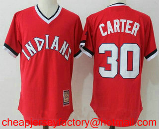 Men's Cleveland Indians #30 Joe Carter Retired Orange Pullover Stitched MLB Cool Base Cooperstown Collection Jersey