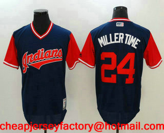 Men's Cleveland Indians Andrew Miller #24 Miller Time Navy 2017 Little League World Series Players Weekend Stitched Nickname Jersey