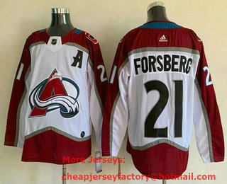 Men's Colorado Avalanche #21 Peter Forsberg White Adidas Stitched NHL Jersey