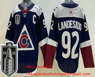 Men's Colorado Avalanche #92 Gabriel Landeskog Navy 2022 Stanley Cup Stitched Jersey
