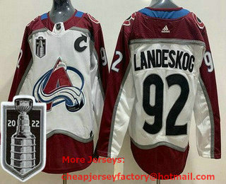 Men's Colorado Avalanche #92 Gabriel Landeskog White 2022 Stanley Cup Stitched Jersey