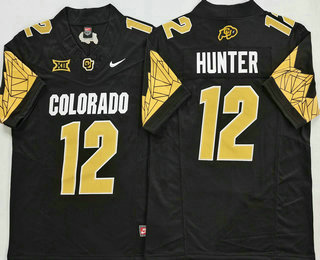 Men's Colorado Buffaloes #12 Travis Hunter Black Gold FUSE College Stitched Jersey