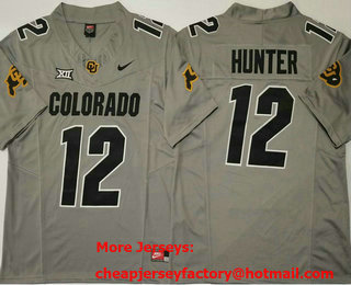 Men's Colorado Buffaloes #12 Travis Hunter Grey Limited FUSE Team Logos College Football Jersey