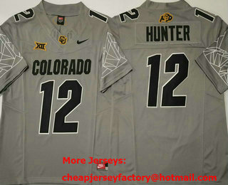 Men's Colorado Buffaloes #12 Travis Hunter Grey With XII Patch FUSE Vapor Stitched Jersey