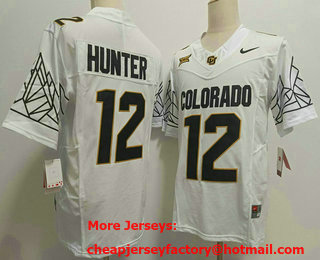 Men's Colorado Buffaloes #12 Travis Hunter White Black 2024 Limited FUSE College Football Jersey