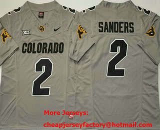 Men's Colorado Buffaloes #2 Shedeur Sanders Grey Limited FUSE Team Logos College Football Jersey