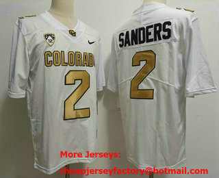 Men's Colorado Buffaloes #2 Shedeur Sanders White Gold College Limited Football Jersey