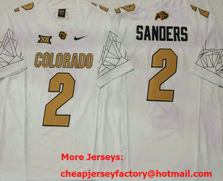 Men's Colorado Buffaloes #2 Shedeur Sanders White Gold With XII Patch FUSE Vapor Stitched Jersey
