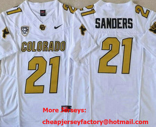 Men's Colorado Buffaloes #21 Shedeur Sanders White 2023 FUSE Vapor Stitched Jersey