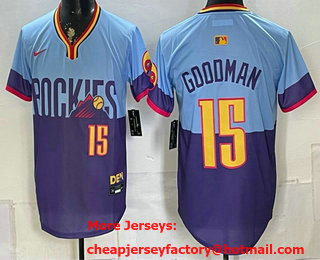 Men's Colorado Rockies #15 Hunter Goodman Purple Light Blue 2025 City Connect Limited Stitched Jersey
