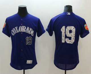 Men's Colorado Rockies #19 Charlie Blackmon Purple 2018 Spring Training Stitched MLB Flex Base Jersey