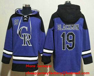 Men's Colorado Rockies #19 Charlie Blackmon Purple Ageless Must Have Lace Up Pullover Hoodie