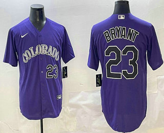 Men's Colorado Rockies #23 Kris Bryant Number Purple Stitched Cool Base Nike Jersey
