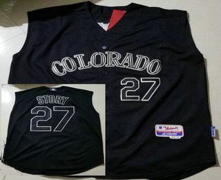 Men's Colorado Rockies #27 Trevor Story Black Sleeveless Stitched Baseball Jersey