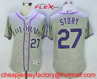 Men's Colorado Rockies #27 Trevor Story Gray Stitched MLB Flex Base Jersey