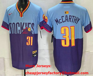 Men's Colorado Rockies #31 Jake McCarthy Purple Light Blue 2025 City Connect Limited Stitched Jersey
