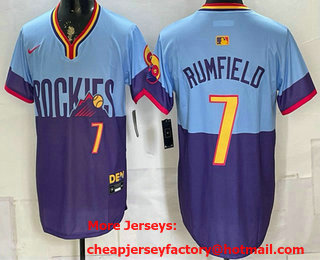 Men's Colorado Rockies #7 TJ Rumfield Purple Light Blue 2025 City Connect Limited Stitched Jersey