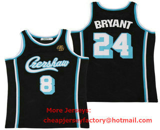 Men's Crenshaw #8 #24 Kobe Bryant Black With KB Patch Swingman Throwback Jersey