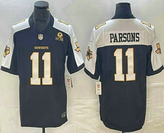 Men's Dallas Cowboys #11 Micah Parsons Blue Gold Thanksgiving FUSE Vapor Limited Stitched Jersey