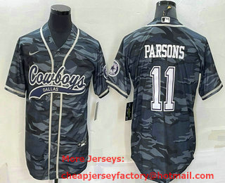 Men's Dallas Cowboys #11 Micah Parsons Grey Camo With Patch Cool Base Stitched Baseball Jersey