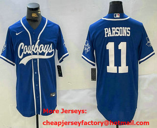 Men's Dallas Cowboys #11 Micah Parsons Light Blue Stitched Cool Base Nike Baseball Jersey