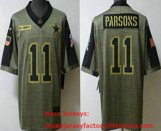 Men's Dallas Cowboys #11 Micah Parsons Limited Olive 2021 Salute To Service Jersey