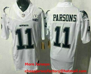 Men's Dallas Cowboys #11 Micah Parsons Limited White Est 1960 Patch FUSE Vapor Jersey