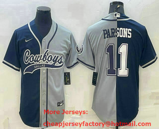 Men's Dallas Cowboys #11 Micah Parsons Navy Blue Grey Two Tone With Patch Cool Base Stitched Baseball Jersey