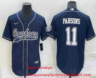 Men's Dallas Cowboys #11 Micah Parsons Navy Blue Stitched Cool Base Nike Baseball Jersey