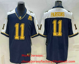 Men's Dallas Cowboys #11 Micah Parsons Navy Gold Edition With 1960 Patch Limited Stitched Football Jersey
