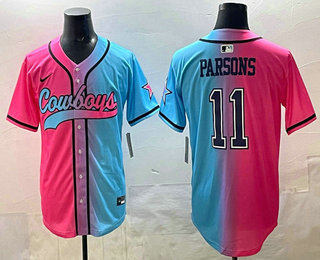 Men's Dallas Cowboys #11 Micah Parsons Pink Blue Split Limited Baseball Jersey