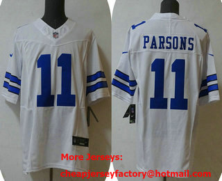 Men's Dallas Cowboys #11 Micah Parsons White 2023 FUSE Vapor Stitched Jersey