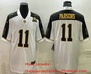 Men's Dallas Cowboys #11 Micah Parsons White Gold Edition With 1960 Patch Limited Stitched Football Jersey