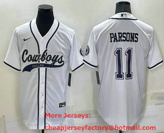 Men's Dallas Cowboys #11 Micah Parsons White Stitched Cool Base Nike Baseball Jersey