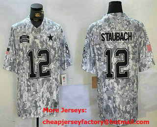 Men's Dallas Cowboys #12 Roger Staubach Arctic Camo 2024 FUSE Salute to Service Limited Stitched Jersey