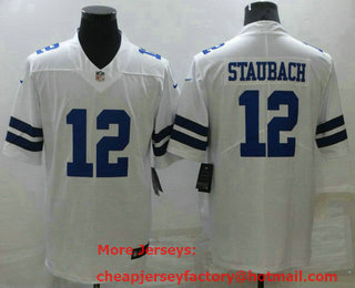Men's Dallas Cowboys #12 Roger Staubach White 2021 Vapor Untouchable Stitched NFL Nike Limited Jersey