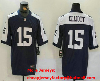Men's Dallas Cowboys #15 Ezekiel Elliott Blue Thanksgiving Vapor Untouchable Stitched Nike Limited Jersey