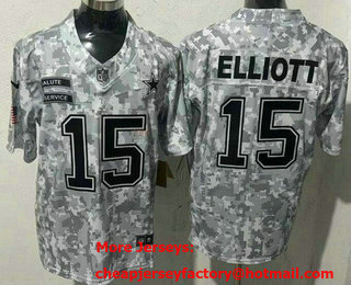 Men's Dallas Cowboys #15 Ezekiel Elliott Limited Arctic Camo 2024 Salute to Service Jersey