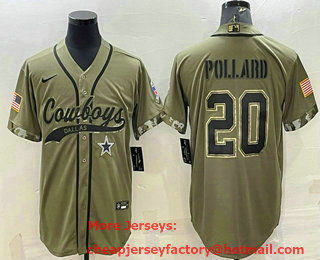 Men's Dallas Cowboys #20 Tony Pollard 2022 Olive Salute to Service Cool Base Stitched Baseball Jersey