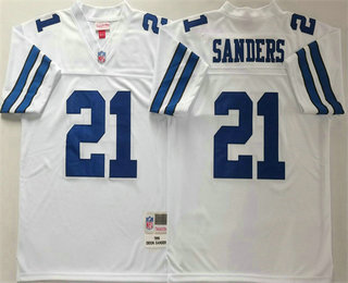 Men's Dallas Cowboys #21 Deion Sanders White 1995 Throwback Jersey
