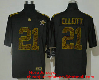Men's Dallas Cowboys #21 Ezekiel Elliott Black 2020 Nike Flocked Leopard Print Vapor Limited NFL Jersey