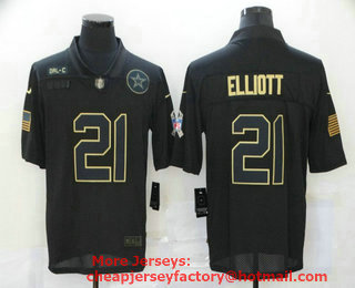Men's Dallas Cowboys #21 Ezekiel Elliott Black 2020 Salute To Service Stitched NFL Nike Limited Jersey